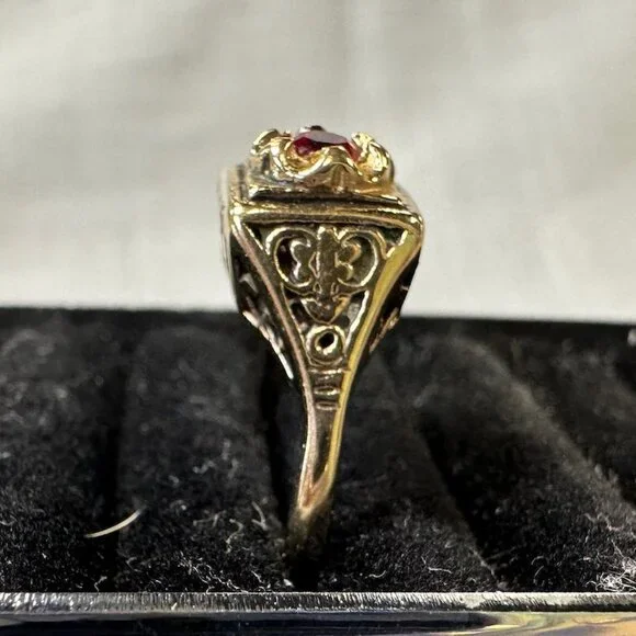Vintage 14KGF Joseph Esposito Art Decor / Art Nouveau style Ring with Ruby - Picture 13 of 15